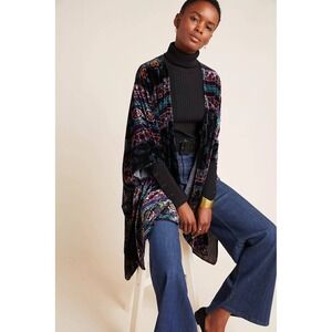 Anthropologie Titania Burnout Velvet Kimono Bohemian Duster Jacket Cardigan